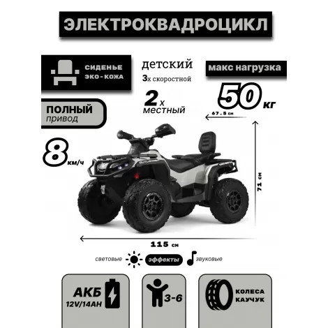 Детский электроквадроцикл BRP Can-Am Outlander (Y888YY) серый